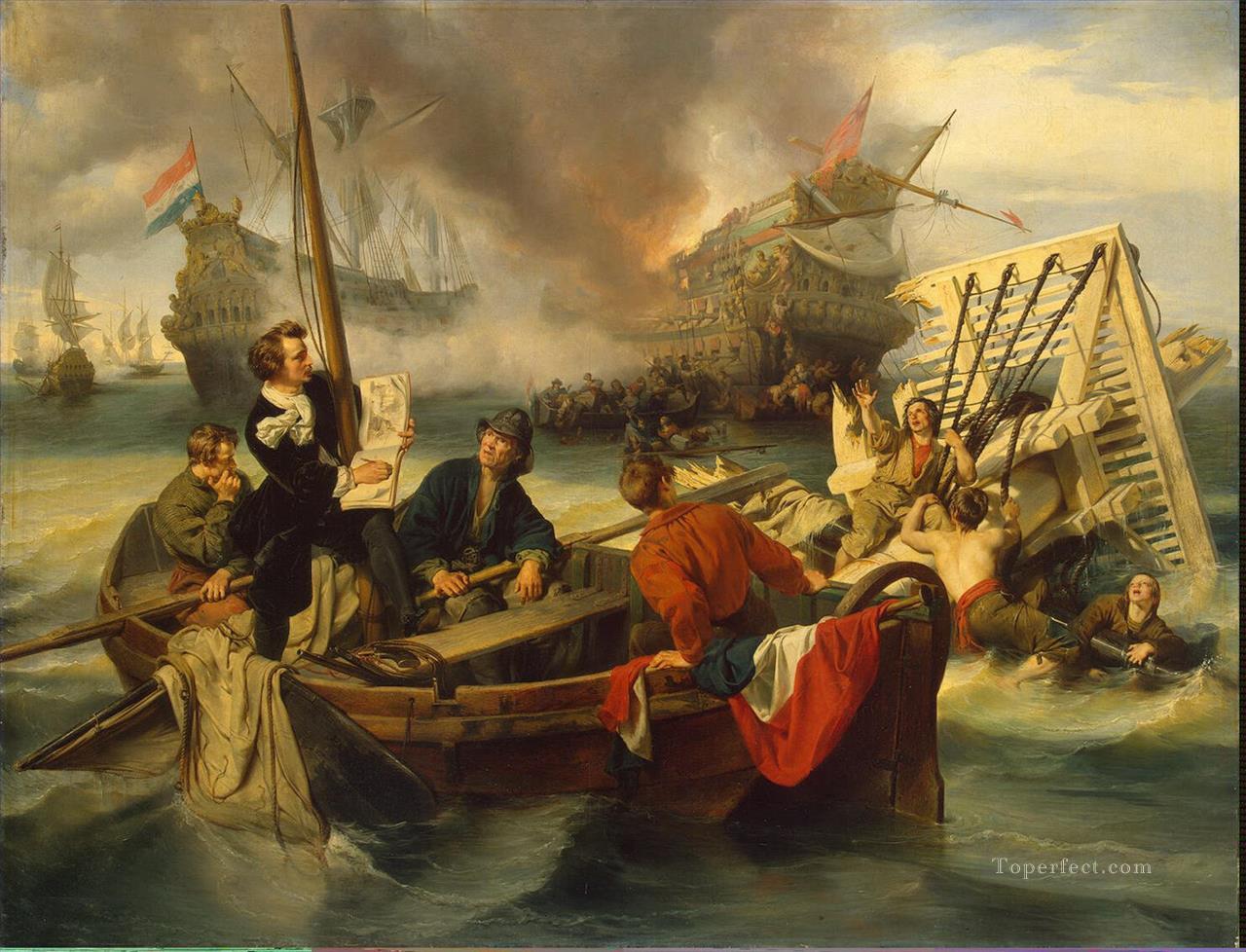 Willem van de Velde dibujando una batalla naval Pintura al óleo